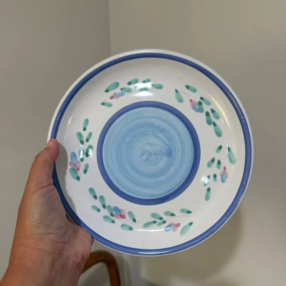 Caleca Blue Garland Hand Painted Italy Blue Floral Salad Plates Set of 4 ~8in